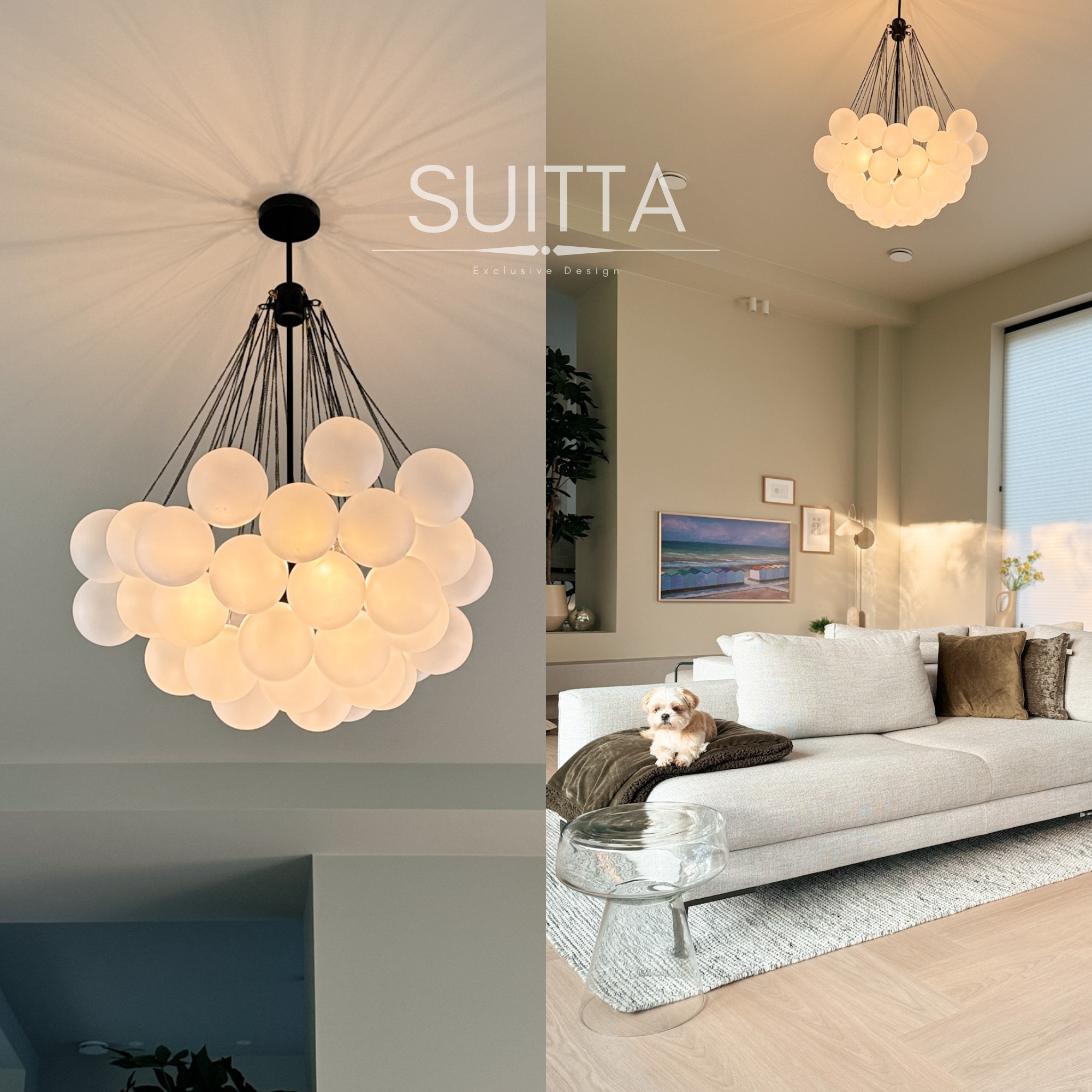 Cloud hanglamp met witte bollen en zwart frame