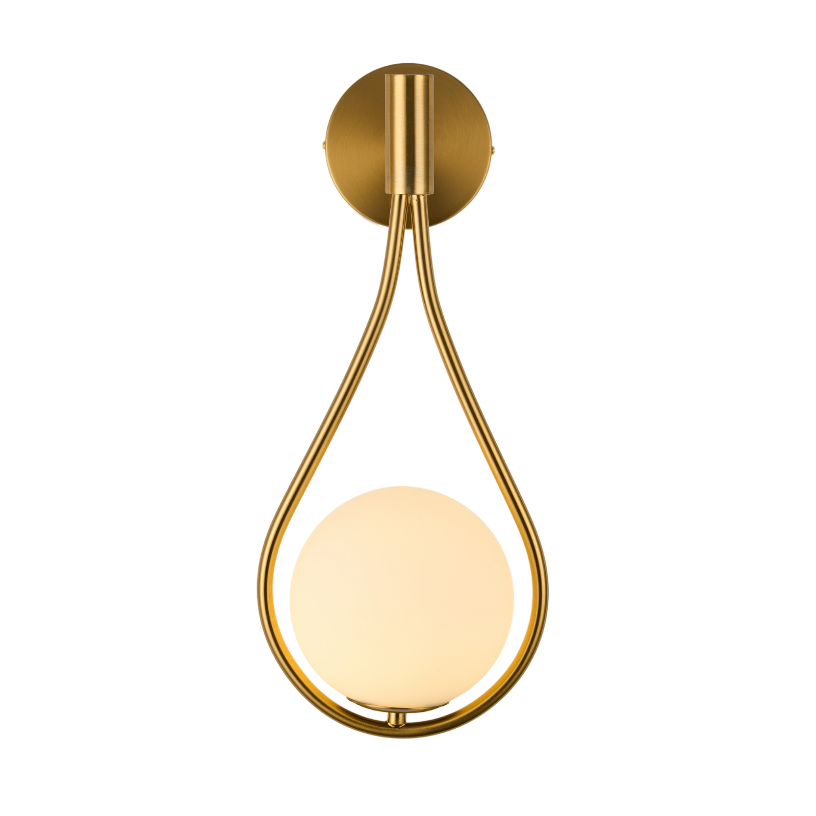 Vooraanzicht gouden wandlamp met wit glas