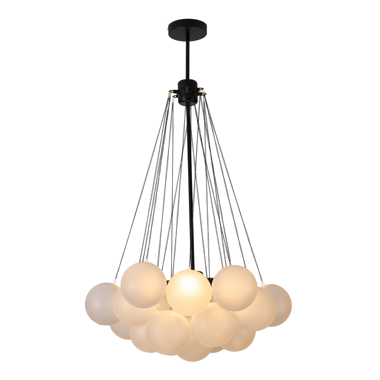 zwarte hanglamp met witte bollen