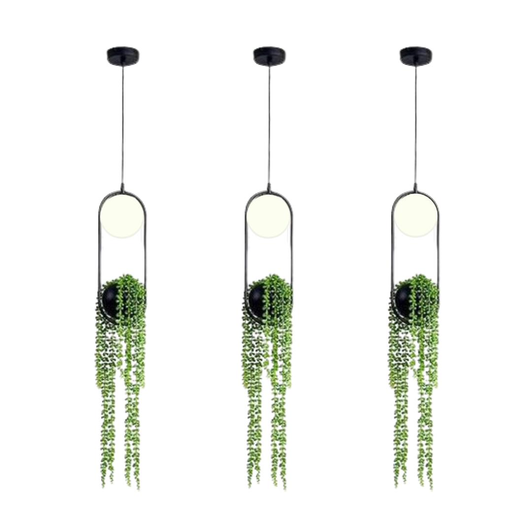 Bloempot hanglamp met zwart frame