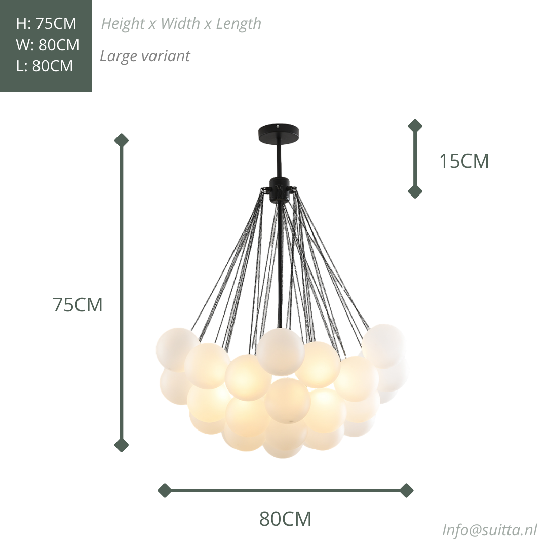 Zwarte hanglamp met witte bollen grote variant